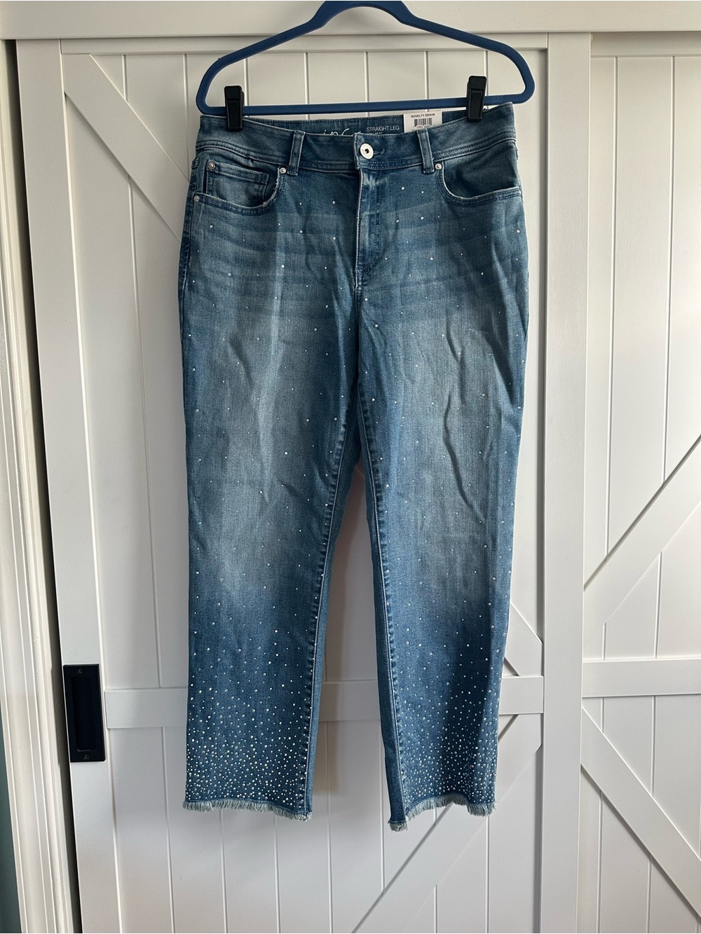 INC International Concepts Size 12 Rhinestone Straight Leg Ankle Jeans NWT